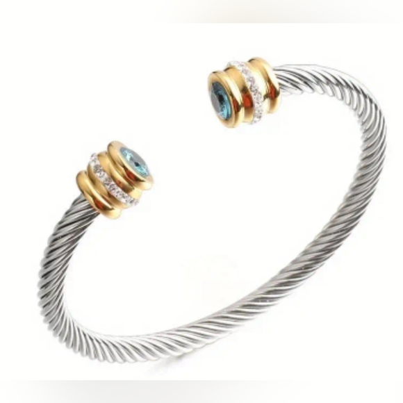 Jewelry - Stainless Steel Bracelet Colorful Artificial Diamond Aquamarine or Light…